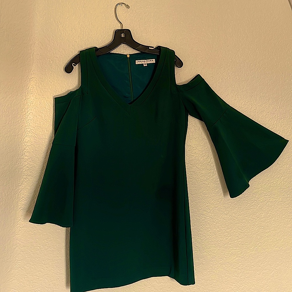 Emerald dress cold shoulder v neck